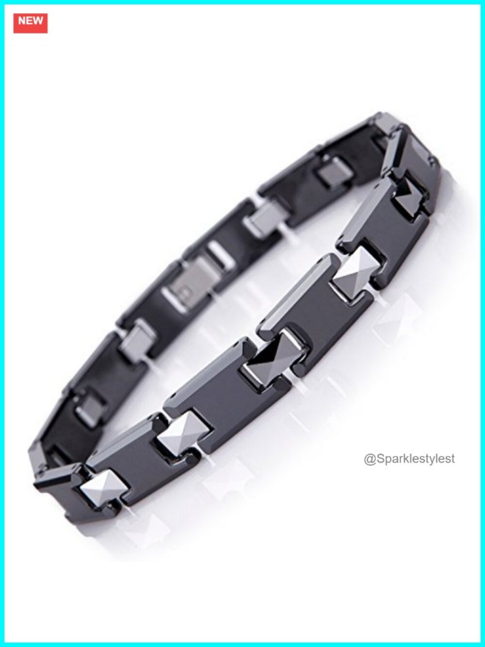 Mens Tungsten Ceramic Link Bracelet Timeless Design 8.66 Inch
